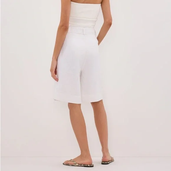 DISSH Women's 8 Kayla White 100% Linen Bermuda Short High Rise Lined Tailored - Picture 2 of 16
